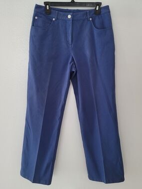 St John Sport Pants Women 8 High Waisted Navy Blue Cotton Twill Casual Silv Logo